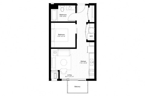 Floor plan for studio, 1 bath, 540 sqft